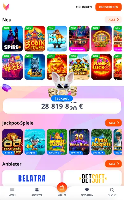 Spieleauswahl bei Monro Casino